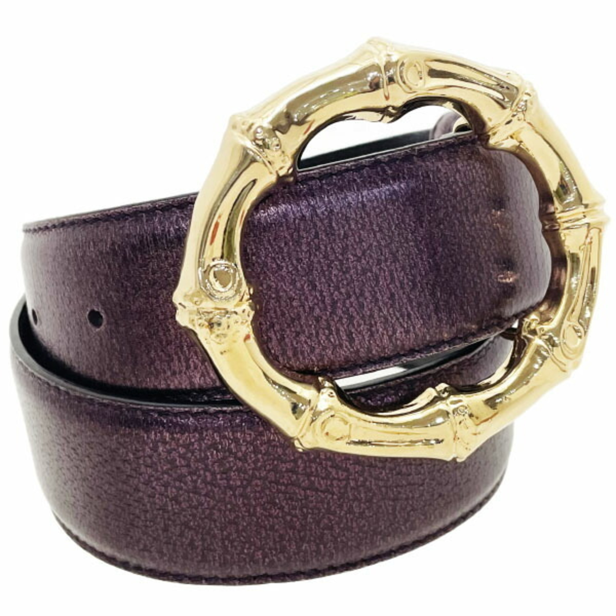 Gucci Women's Metallic Purple Leather Belt With Bamboo Buckle, Size 136078, A...
